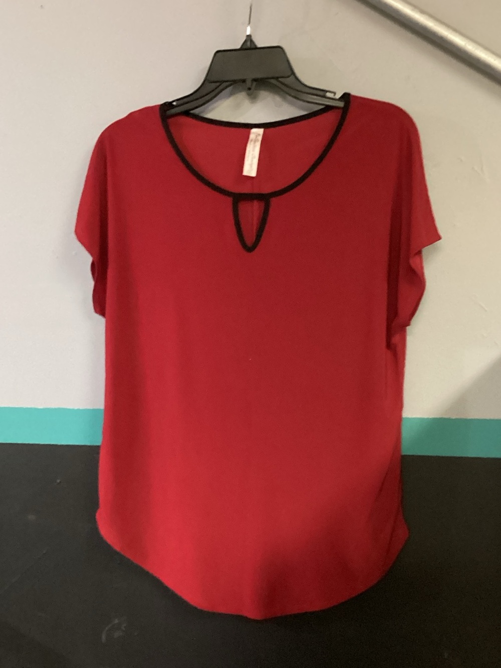 PerSeption Concept Red Short-Sleeve Keyhole Top with Black Trim